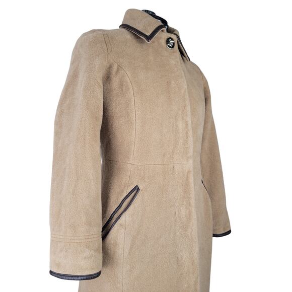 Coach Tan Mohair/Wool Brown Leather Trim Overcoat Sz XS - Picture 6 of 15